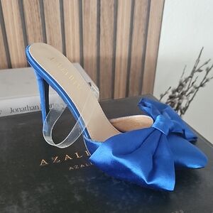 Azalea Wang Royal Blue Satin Bow Heels